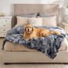 Waterproof Dog Blankets for Large Dogs - Cat Blanket for Bed Couch Protector Washable Long Faux Fur, Calming Soft Reversible Throw Furniture Protection for Puppy Pet, 60