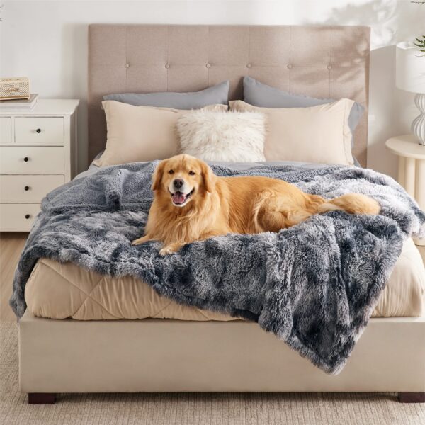 Waterproof Dog Blankets for Large Dogs - Cat Blanket for Bed Couch Protector Washable Long Faux Fur, Calming Soft Reversible Throw Furniture Protection for Puppy Pet, 60