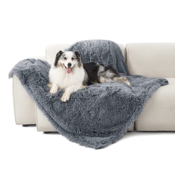 Waterproof Dog Blankets for Large Dogs - Cat Blanket for Bed Couch Protector Washable Long Faux Fur, Calming Soft Reversible Throw Furniture Protection for Puppy Pet, 60