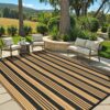 Outdoor Rug Waterproof for Patio Clearance Black and White Camping Rug 8x10 Plastic Straw Striped Floor Carpet for Backyard, Picnic, RV, Deck, Bench, Balcony