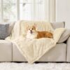 Waterproof Dog Blankets for Large Dogs - Cat Blanket for Bed Couch Protector Washable Long Faux Fur, Calming Soft Reversible Throw Furniture Protection for Puppy Pet, 60