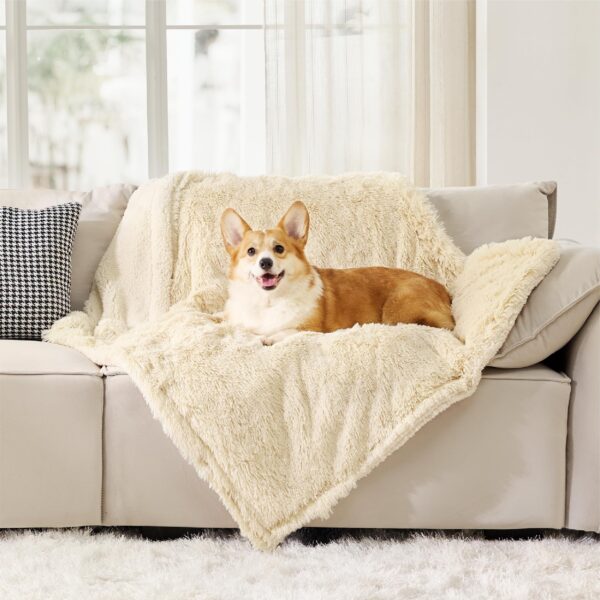 Waterproof Dog Blankets for Large Dogs - Cat Blanket for Bed Couch Protector Washable Long Faux Fur, Calming Soft Reversible Throw Furniture Protection for Puppy Pet, 60