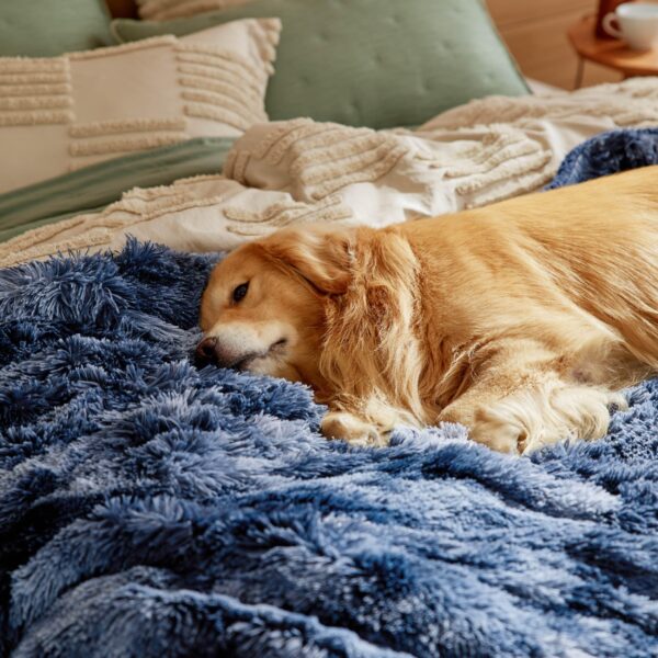 Waterproof Dog Blankets for Large Dogs - Cat Blanket for Bed Couch Protector Washable Long Faux Fur, Calming Soft Reversible Throw Furniture Protection for Puppy Pet, 60