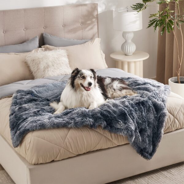 Waterproof Dog Blankets for Large Dogs - Cat Blanket for Bed Couch Protector Washable Long Faux Fur, Calming Soft Reversible Throw Furniture Protection for Puppy Pet, 60