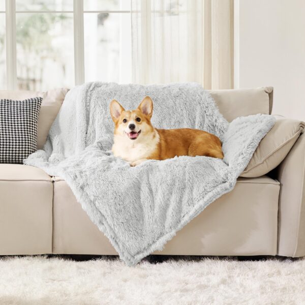 Waterproof Dog Blankets for Large Dogs - Cat Blanket for Bed Couch Protector Washable Long Faux Fur, Calming Soft Reversible Throw Furniture Protection for Puppy Pet, 60
