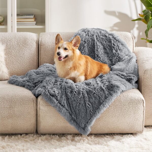 Waterproof Dog Blankets for Large Dogs - Cat Blanket for Bed Couch Protector Washable Long Faux Fur, Calming Soft Reversible Throw Furniture Protection for Puppy Pet, 60
