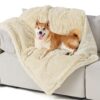 Waterproof Dog Blankets for Large Dogs - Cat Blanket for Bed Couch Protector Washable Long Faux Fur, Calming Soft Reversible Throw Furniture Protection for Puppy Pet, 60