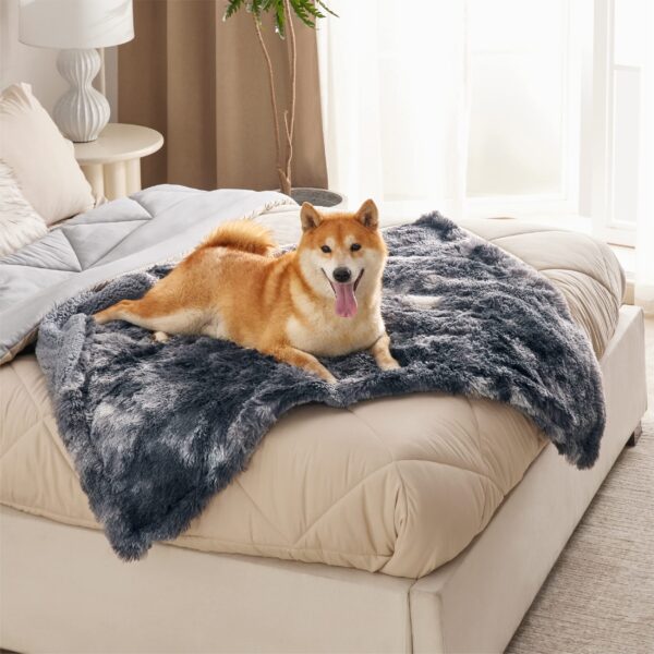 Waterproof Dog Blankets for Large Dogs - Cat Blanket for Bed Couch Protector Washable Long Faux Fur, Calming Soft Reversible Throw Furniture Protection for Puppy Pet, 60