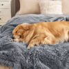 Waterproof Dog Blankets for Large Dogs - Cat Blanket for Bed Couch Protector Washable Long Faux Fur, Calming Soft Reversible Throw Furniture Protection for Puppy Pet, 60