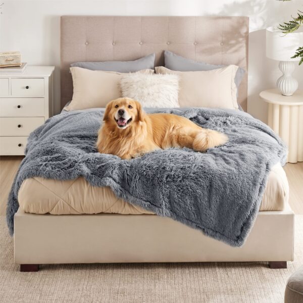 Waterproof Dog Blankets for Large Dogs - Cat Blanket for Bed Couch Protector Washable Long Faux Fur, Calming Soft Reversible Throw Furniture Protection for Puppy Pet, 60