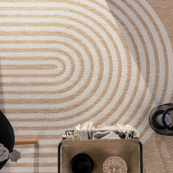 Indoor and Outdoor Rug Boho Abstract Line Pattern in Black Brown