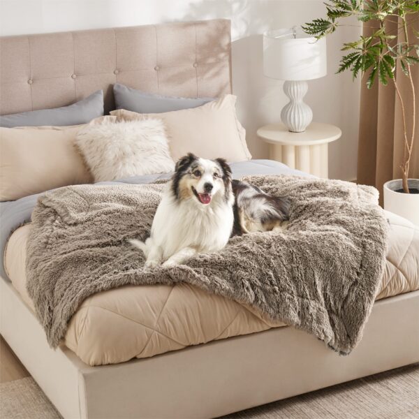 Waterproof Dog Blankets for Large Dogs - Cat Blanket for Bed Couch Protector Washable Long Faux Fur, Calming Soft Reversible Throw Furniture Protection for Puppy Pet, 60