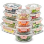 24pc Borosilicate Glass Storage Containers with Lids | 12 Airtight/Freezer Safe Food Storage Containers for Pantry and Kitchen | Meal Prep Container for Lunch | Glass Tupperware Set