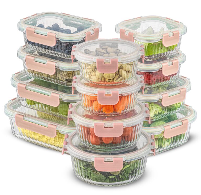 24pc Borosilicate Glass Storage Containers with Lids | 12 Airtight/Freezer Safe Food Storage Containers for Pantry and Kitchen | Meal Prep Container for Lunch | Glass Tupperware Set