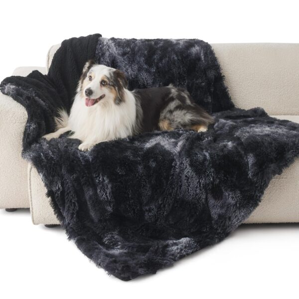 Waterproof Dog Blankets for Large Dogs - Cat Blanket for Bed Couch Protector Washable Long Faux Fur, Calming Soft Reversible Throw Furniture Protection for Puppy Pet, 60