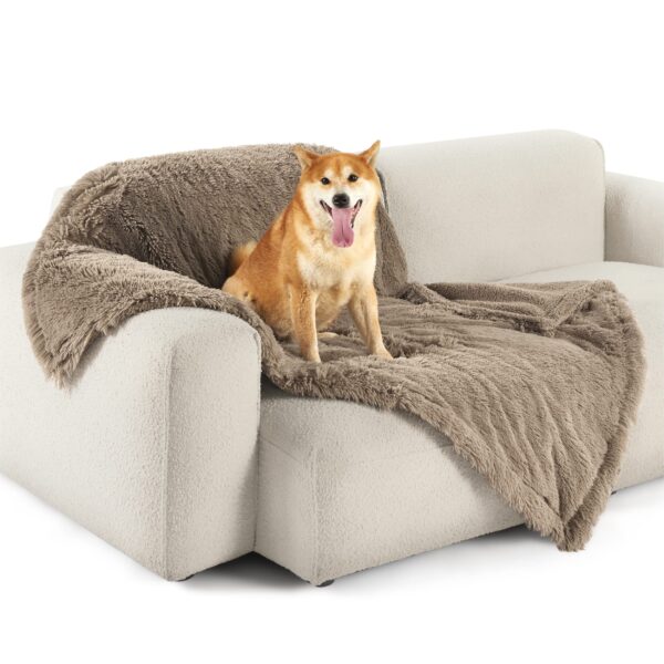 Waterproof Dog Blankets for Large Dogs - Cat Blanket for Bed Couch Protector Washable Long Faux Fur, Calming Soft Reversible Throw Furniture Protection for Puppy Pet, 60
