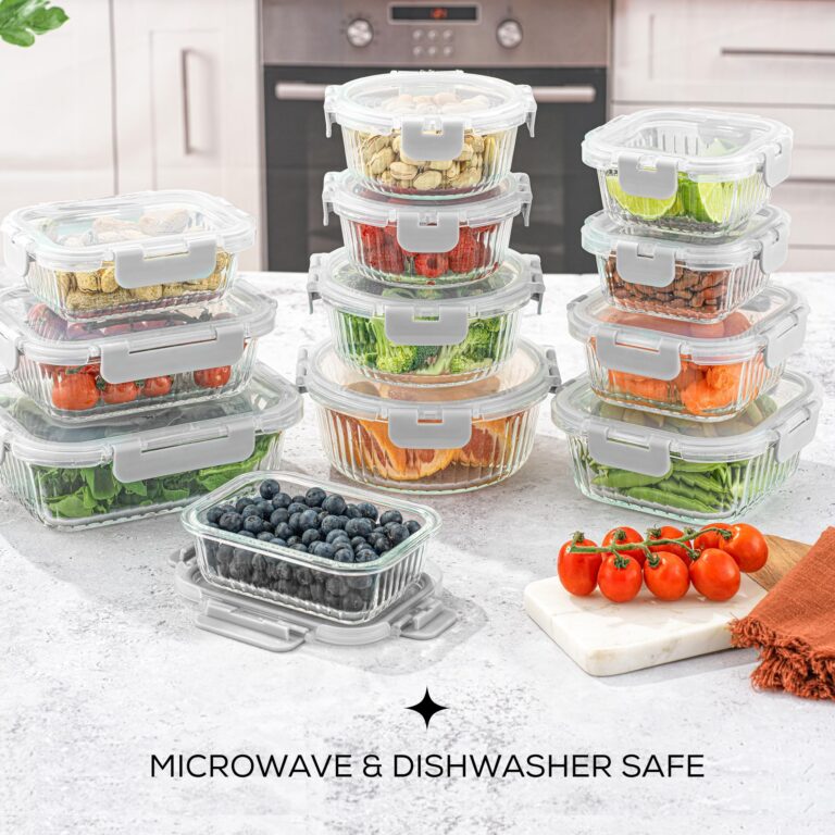 24pc Borosilicate Glass Storage Containers with Lids | 12 Airtight/Freezer Safe Food Storage Containers for Pantry and Kitchen | Meal Prep Container for Lunch | Glass Tupperware Set