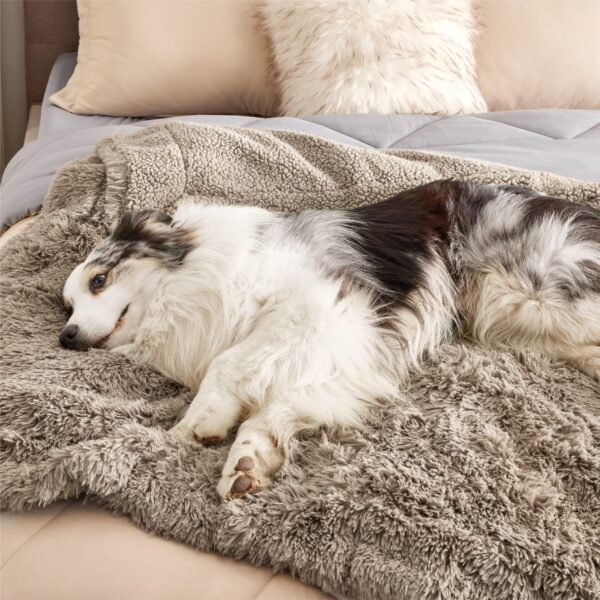 Waterproof Dog Blankets for Large Dogs - Cat Blanket for Bed Couch Protector Washable Long Faux Fur, Calming Soft Reversible Throw Furniture Protection for Puppy Pet, 60