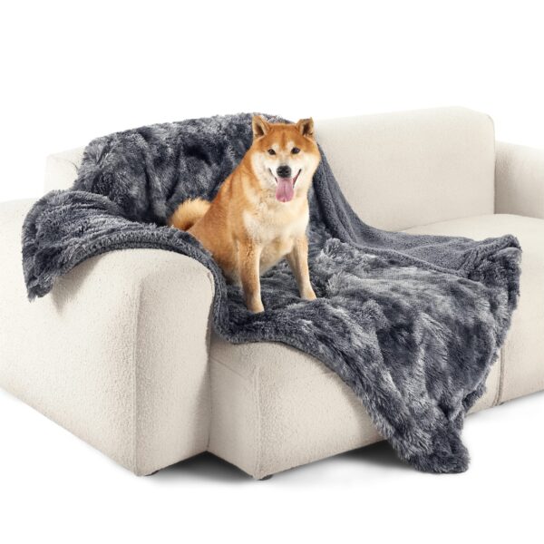 Waterproof Dog Blankets for Large Dogs - Cat Blanket for Bed Couch Protector Washable Long Faux Fur, Calming Soft Reversible Throw Furniture Protection for Puppy Pet, 60