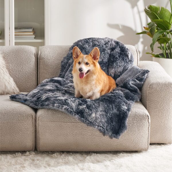 Waterproof Dog Blankets for Large Dogs - Cat Blanket for Bed Couch Protector Washable Long Faux Fur, Calming Soft Reversible Throw Furniture Protection for Puppy Pet, 60