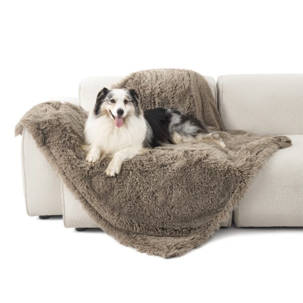 Waterproof Dog Blankets for Large Dogs - Cat Blanket for Bed Couch Protector Washable Long Faux Fur, Calming Soft Reversible Throw Furniture Protection for Puppy Pet, 60