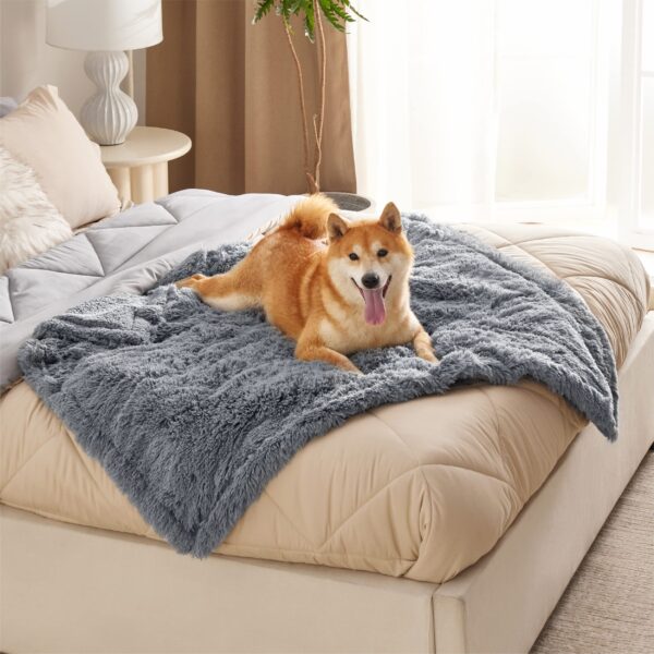 Waterproof Dog Blankets for Large Dogs - Cat Blanket for Bed Couch Protector Washable Long Faux Fur, Calming Soft Reversible Throw Furniture Protection for Puppy Pet, 60