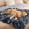 Waterproof Dog Blankets for Large Dogs - Cat Blanket for Bed Couch Protector Washable Long Faux Fur, Calming Soft Reversible Throw Furniture Protection for Puppy Pet, 60