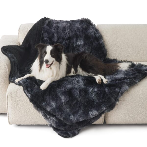 Waterproof Dog Blankets for Large Dogs - Cat Blanket for Bed Couch Protector Washable Long Faux Fur, Calming Soft Reversible Throw Furniture Protection for Puppy Pet, 60