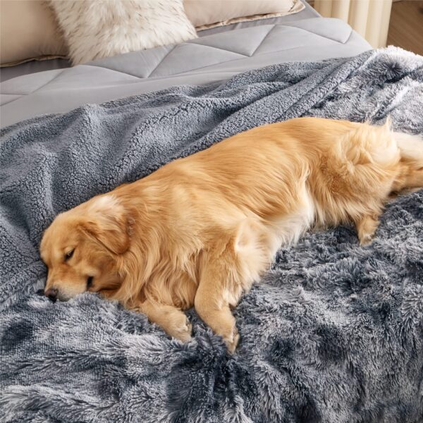 Waterproof Dog Blankets for Large Dogs - Cat Blanket for Bed Couch Protector Washable Long Faux Fur, Calming Soft Reversible Throw Furniture Protection for Puppy Pet, 60
