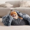 Waterproof Dog Blankets for Large Dogs - Cat Blanket for Bed Couch Protector Washable Long Faux Fur, Calming Soft Reversible Throw Furniture Protection for Puppy Pet, 60