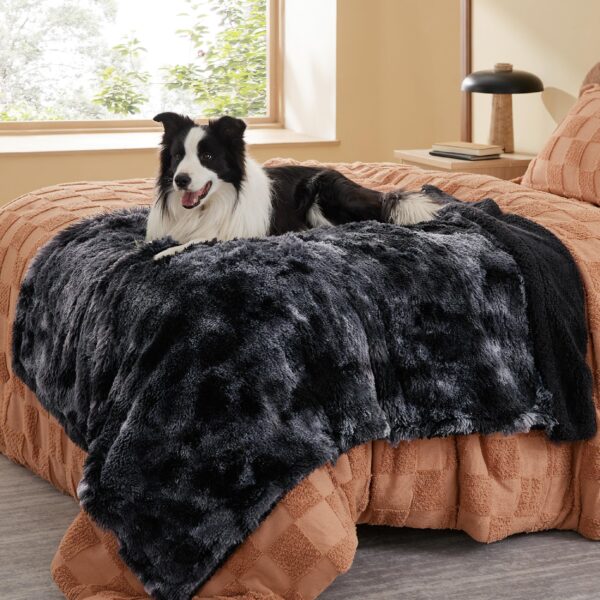 Waterproof Dog Blankets for Large Dogs - Cat Blanket for Bed Couch Protector Washable Long Faux Fur, Calming Soft Reversible Throw Furniture Protection for Puppy Pet, 60