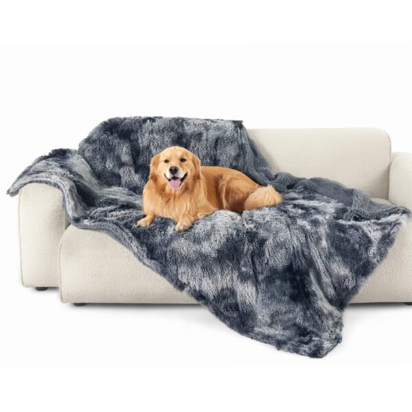 Waterproof Dog Blankets for Large Dogs - Cat Blanket for Bed Couch Protector Washable Long Faux Fur, Calming Soft Reversible Throw Furniture Protection for Puppy Pet, 60