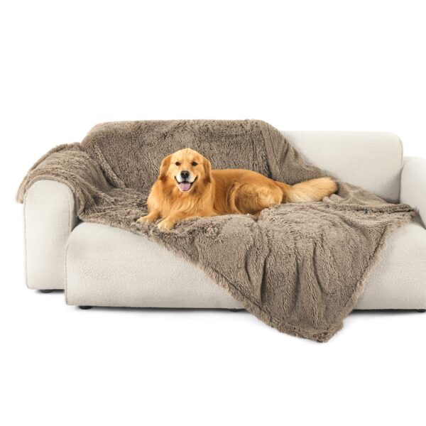 Waterproof Dog Blankets for Large Dogs - Cat Blanket for Bed Couch Protector Washable Long Faux Fur, Calming Soft Reversible Throw Furniture Protection for Puppy Pet, 60