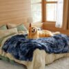 Waterproof Dog Blankets for Large Dogs - Cat Blanket for Bed Couch Protector Washable Long Faux Fur, Calming Soft Reversible Throw Furniture Protection for Puppy Pet, 60