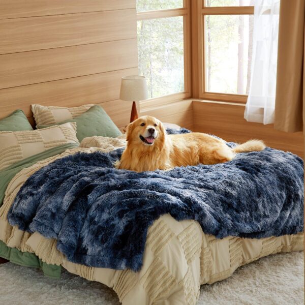 Waterproof Dog Blankets for Large Dogs - Cat Blanket for Bed Couch Protector Washable Long Faux Fur, Calming Soft Reversible Throw Furniture Protection for Puppy Pet, 60