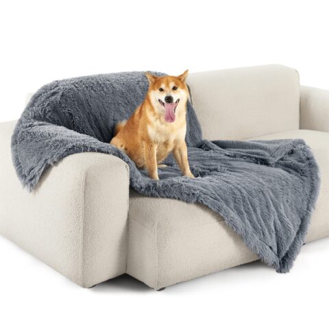 Waterproof Dog Blankets for Large Dogs - Cat Blanket for Bed Couch Protector Washable Long Faux Fur, Calming Soft Reversible Throw Furniture Protection for Puppy Pet, 60