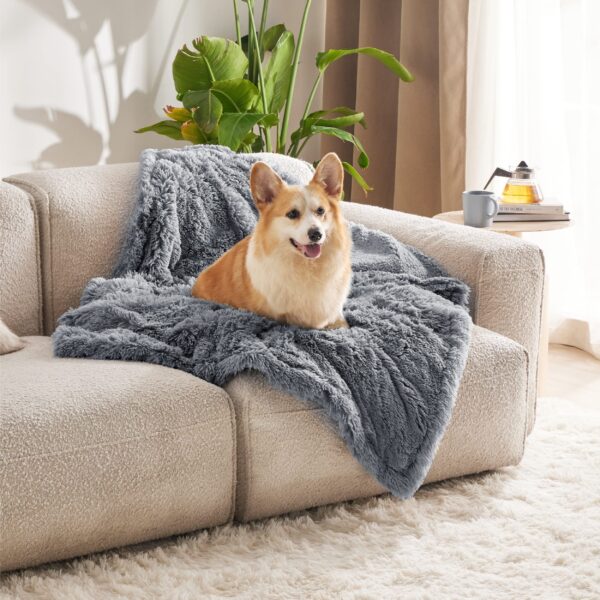 Waterproof Dog Blankets for Large Dogs - Cat Blanket for Bed Couch Protector Washable Long Faux Fur, Calming Soft Reversible Throw Furniture Protection for Puppy Pet, 60
