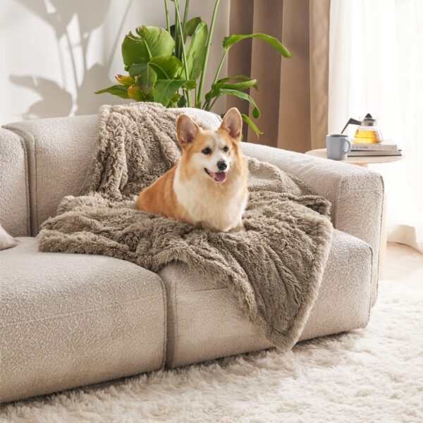 Waterproof Dog Blankets for Large Dogs - Cat Blanket for Bed Couch Protector Washable Long Faux Fur, Calming Soft Reversible Throw Furniture Protection for Puppy Pet, 60