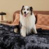 Waterproof Dog Blankets for Large Dogs - Cat Blanket for Bed Couch Protector Washable Long Faux Fur, Calming Soft Reversible Throw Furniture Protection for Puppy Pet, 60