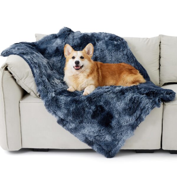 Waterproof Dog Blankets for Large Dogs - Cat Blanket for Bed Couch Protector Washable Long Faux Fur, Calming Soft Reversible Throw Furniture Protection for Puppy Pet, 60