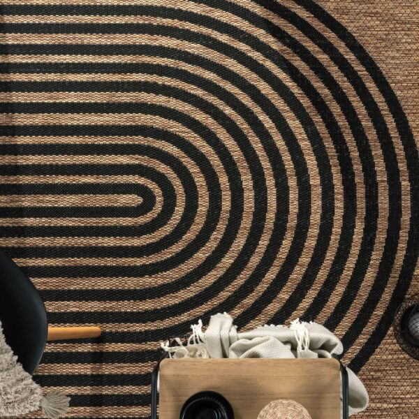 Indoor and Outdoor Rug Boho Abstract Line Pattern in Black Brown