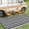 Outdoor Rug Waterproof for Patio Clearance Black and White Camping Rug 8x10 Plastic Straw Striped Floor Carpet for Backyard, Picnic, RV, Deck, Bench, Balcony
