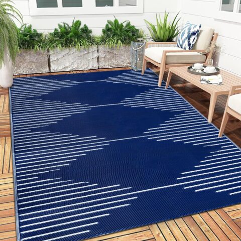 Outdoor Rug Waterproof 6x9 ft, Reversible Outdoor Plastic Straw Rug, Large Outdoor Patio Rug for RV Camping, Indoor Outdoor Rugs for Porch Deck Backyard Balcony Picnic Beach