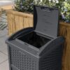 Suncast 33 Gallon Commercial Outdoor Trashcan Hideaway with Lid for 30 to 33 Gallon Trash Bags for Garage, Backyard, or Garden, Brown