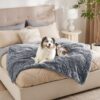 Waterproof Dog Blankets for Large Dogs - Cat Blanket for Bed Couch Protector Washable Long Faux Fur, Calming Soft Reversible Throw Furniture Protection for Puppy Pet, 60