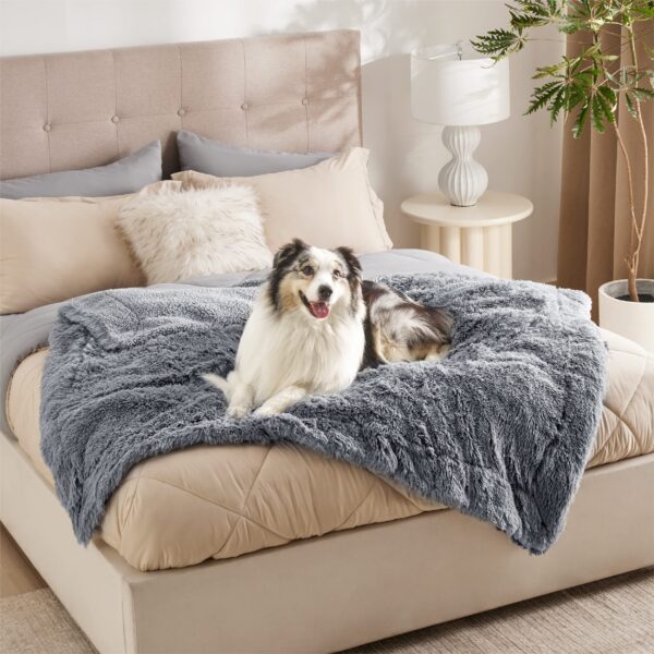 Waterproof Dog Blankets for Large Dogs - Cat Blanket for Bed Couch Protector Washable Long Faux Fur, Calming Soft Reversible Throw Furniture Protection for Puppy Pet, 60