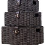 Set of 3 Woven Storage Basket Bin Wicker Hamper Stackable Box with Lid & Lock, Container Tote Cube Organizer for Nursery, Baby Toiletry, Diaper, Toys, Home Closet, Laundry, DVD, Book (Grey)
