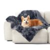 Waterproof Dog Blankets for Large Dogs - Cat Blanket for Bed Couch Protector Washable Long Faux Fur, Calming Soft Reversible Throw Furniture Protection for Puppy Pet, 60