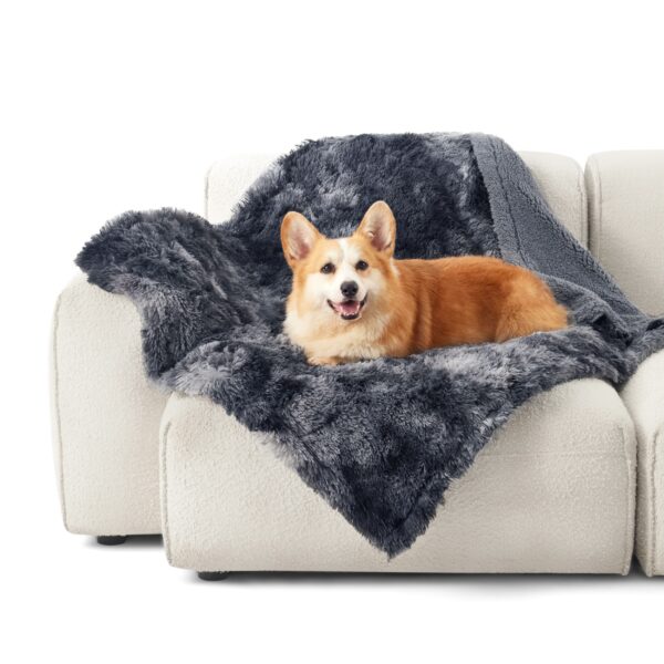 Waterproof Dog Blankets for Large Dogs - Cat Blanket for Bed Couch Protector Washable Long Faux Fur, Calming Soft Reversible Throw Furniture Protection for Puppy Pet, 60