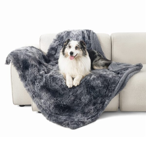 Waterproof Dog Blankets for Large Dogs - Cat Blanket for Bed Couch Protector Washable Long Faux Fur, Calming Soft Reversible Throw Furniture Protection for Puppy Pet, 60